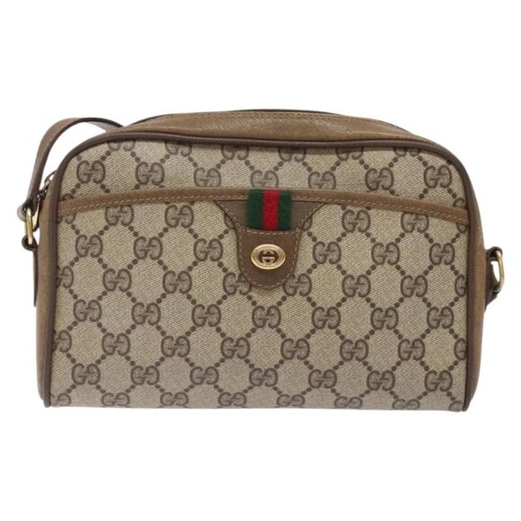 GUCCI GG Supreme Web Sherry Line Bag PVC Beige Gold 116 02 089 Auth BA4187 - Picture 2 of 16
